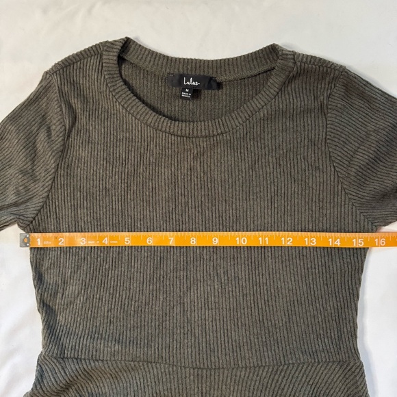 NWOT Lulus Forever Chic Olive Green Long Sleeve Fit Flare Dress Ribbed Size M - Picture 3 of 9